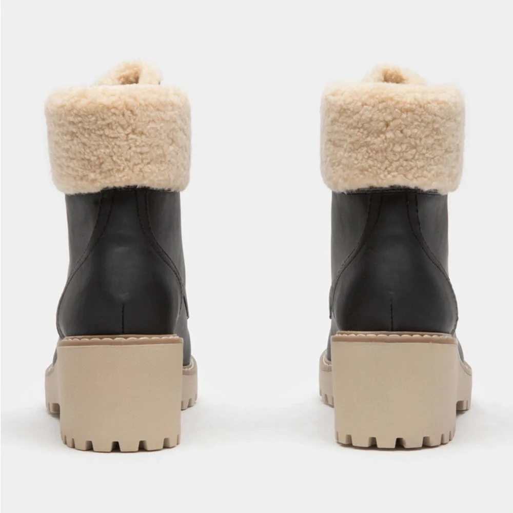 DV by Dolce Vita Black Ankle Booties with Cream Shearling Collar